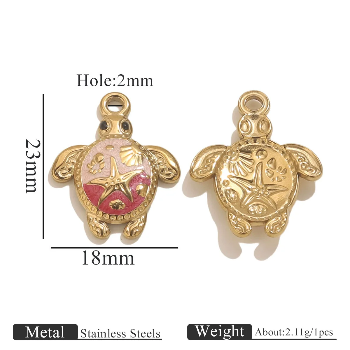 Stainless Steel Goldplated Handmade Turtle And Squareoval Pendant Jewelry Making Materials With Oil Dripping And Ocean Element Design - Image 6