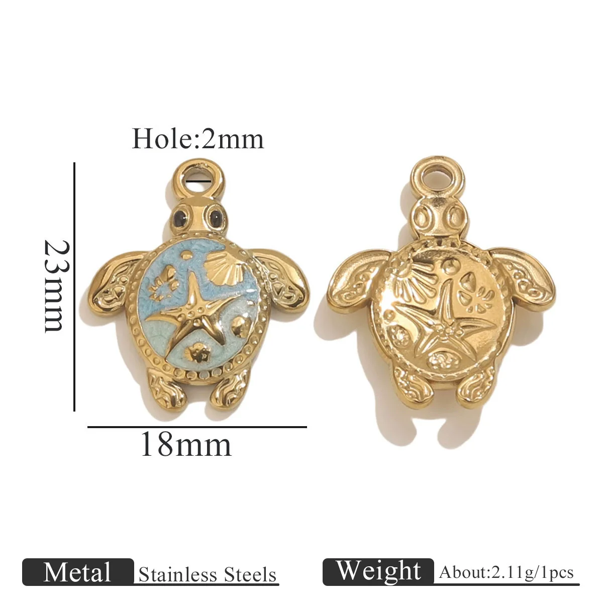Stainless Steel Goldplated Handmade Turtle And Squareoval Pendant Jewelry Making Materials With Oil Dripping And Ocean Element Design - Image 7