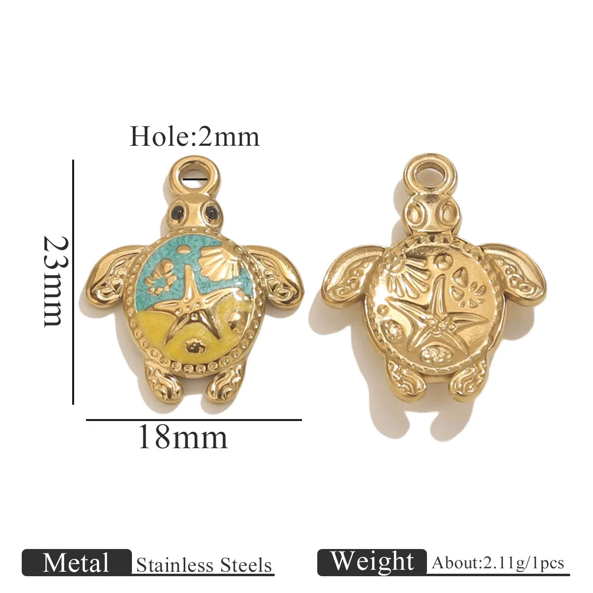 Stainless Steel Goldplated Handmade Turtle And Squareoval Pendant Jewelry Making Materials With Oil Dripping And Ocean Element Design - Image 8