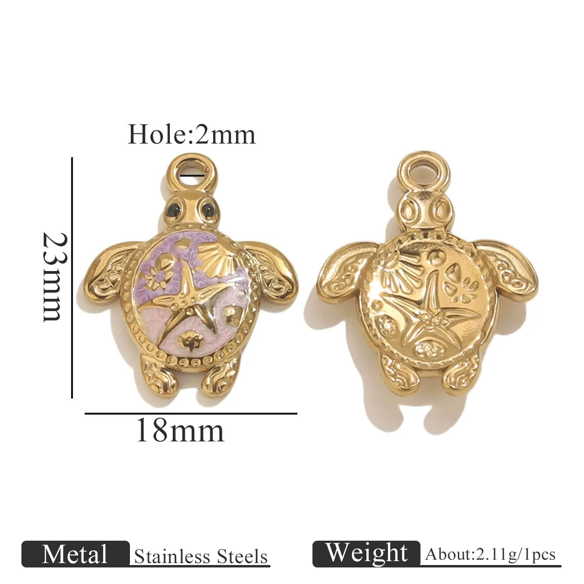 Stainless Steel Goldplated Handmade Turtle And Squareoval Pendant Jewelry Making Materials With Oil Dripping And Ocean Element Design - Image 9