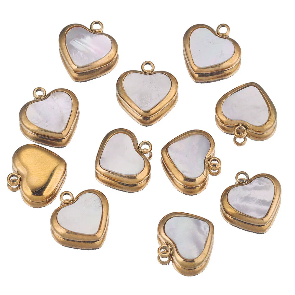 Stainless Steel Handmade Jewelry Accessories Natural Shell Peach Heart Pendant For Necklace And Earrings With Electroplating
