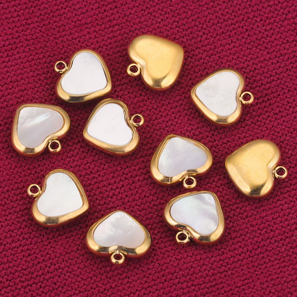 Stainless Steel Handmade Jewelry Accessories Natural Shell Peach Heart Pendant For Necklace And Earrings With Electroplating - Image 2