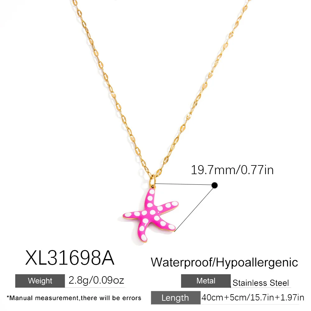 Stainless Steel Handmade Ocean Element Starfish Pendant Necklace With Electroplating For Women - Image 5