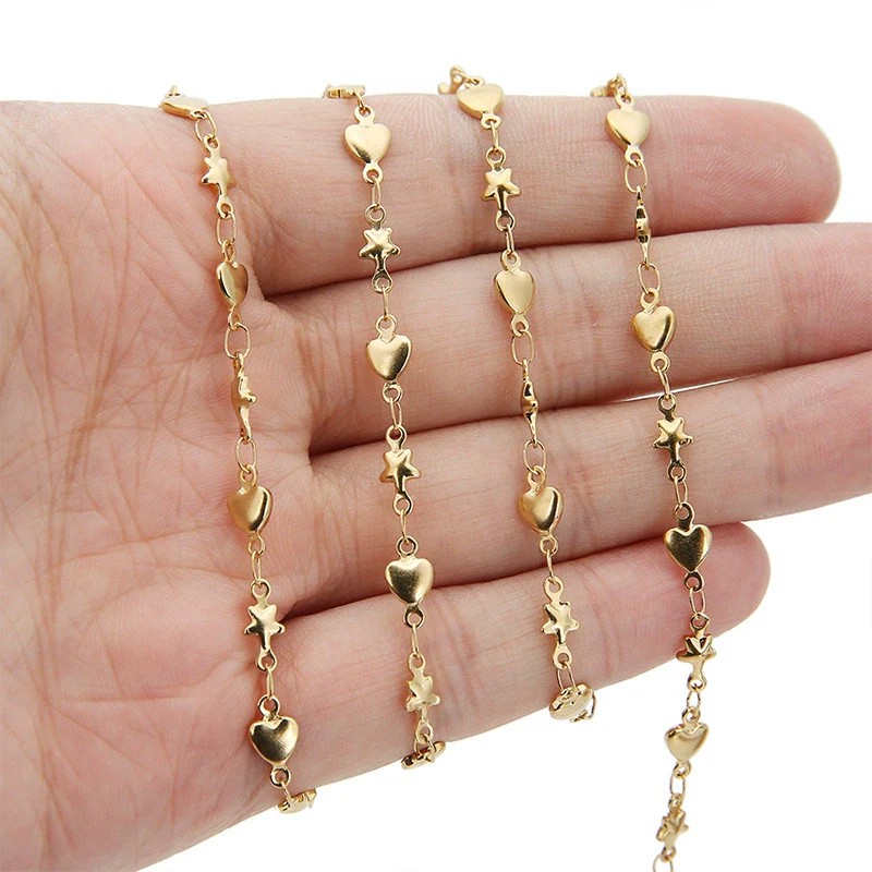Stainless Steel Heart Shaped Five Pointed Star Handmade Chain Bracelet Accessories With Electroplating