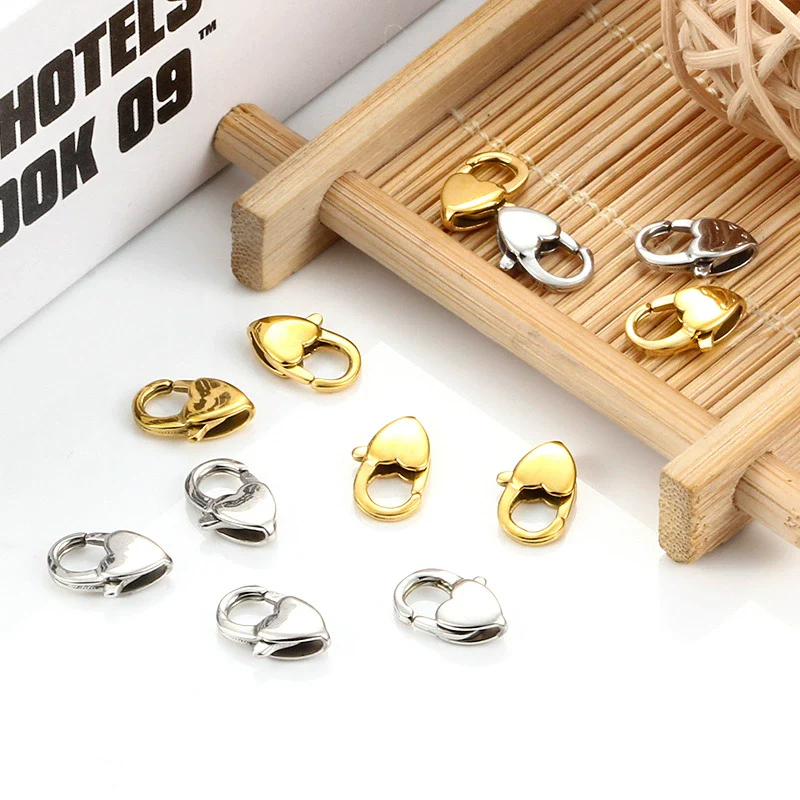 Stainless Steel Heart Shaped Lobster Buckle Vacuum Plated Love Connection Buckle For Necklace And Bracelet Accessories