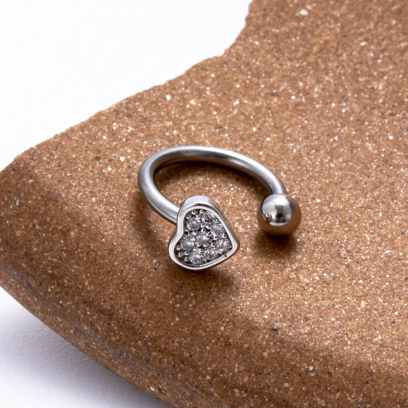 Stainless Steel Heart Shaped Micro Inlaid Zircon Butterfly Flower Bee Love Lip Ring Ear Bone Nail Cartilage Lip Piercing Jewelry With Electroplating - Image 3