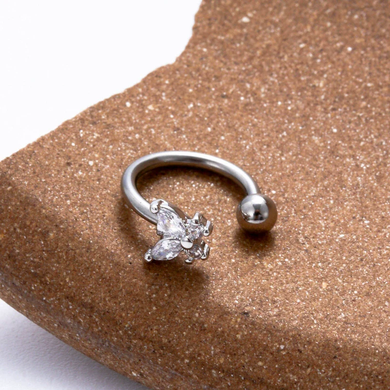 Stainless Steel Heart Shaped Micro Inlaid Zircon Butterfly Flower Bee Love Lip Ring Ear Bone Nail Cartilage Lip Piercing Jewelry With Electroplating - Image 5