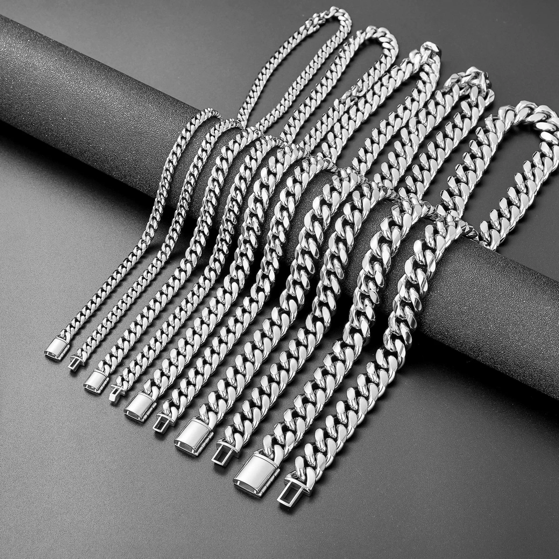 Stainless Steel Hip Hop Cuban Necklace Geometric Milled Polished - Image 2