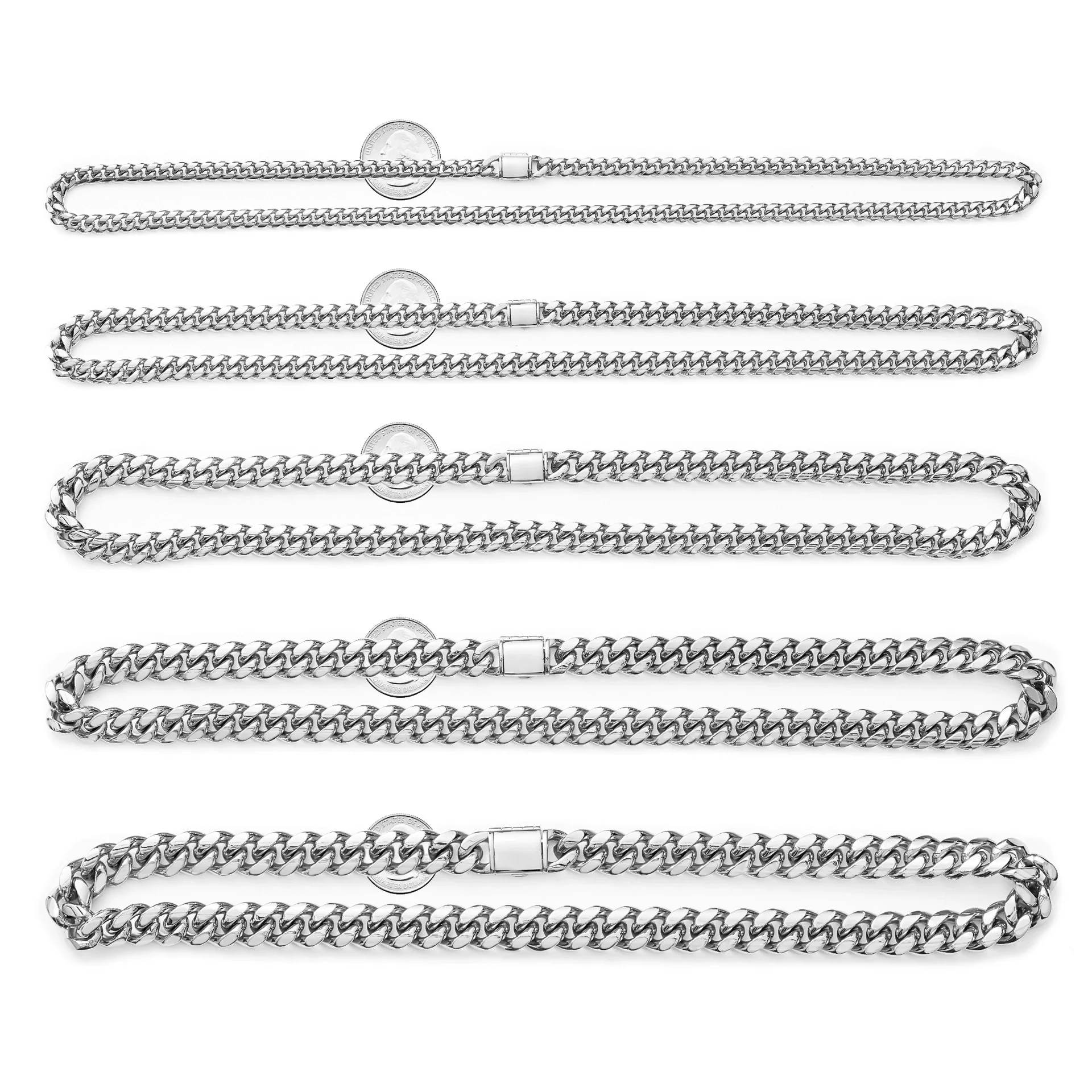 Stainless Steel Hip Hop Cuban Necklace Geometric Milled Polished - Image 4