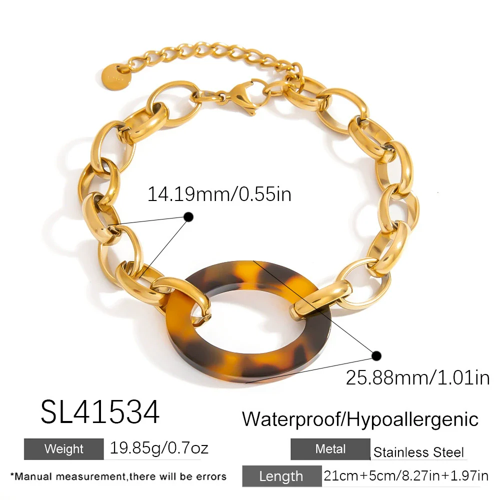 Stainless Steel Hiphop Bracelet With Geometric Leopard Print Heart Pendant Electroplated Style For Women - Image 6