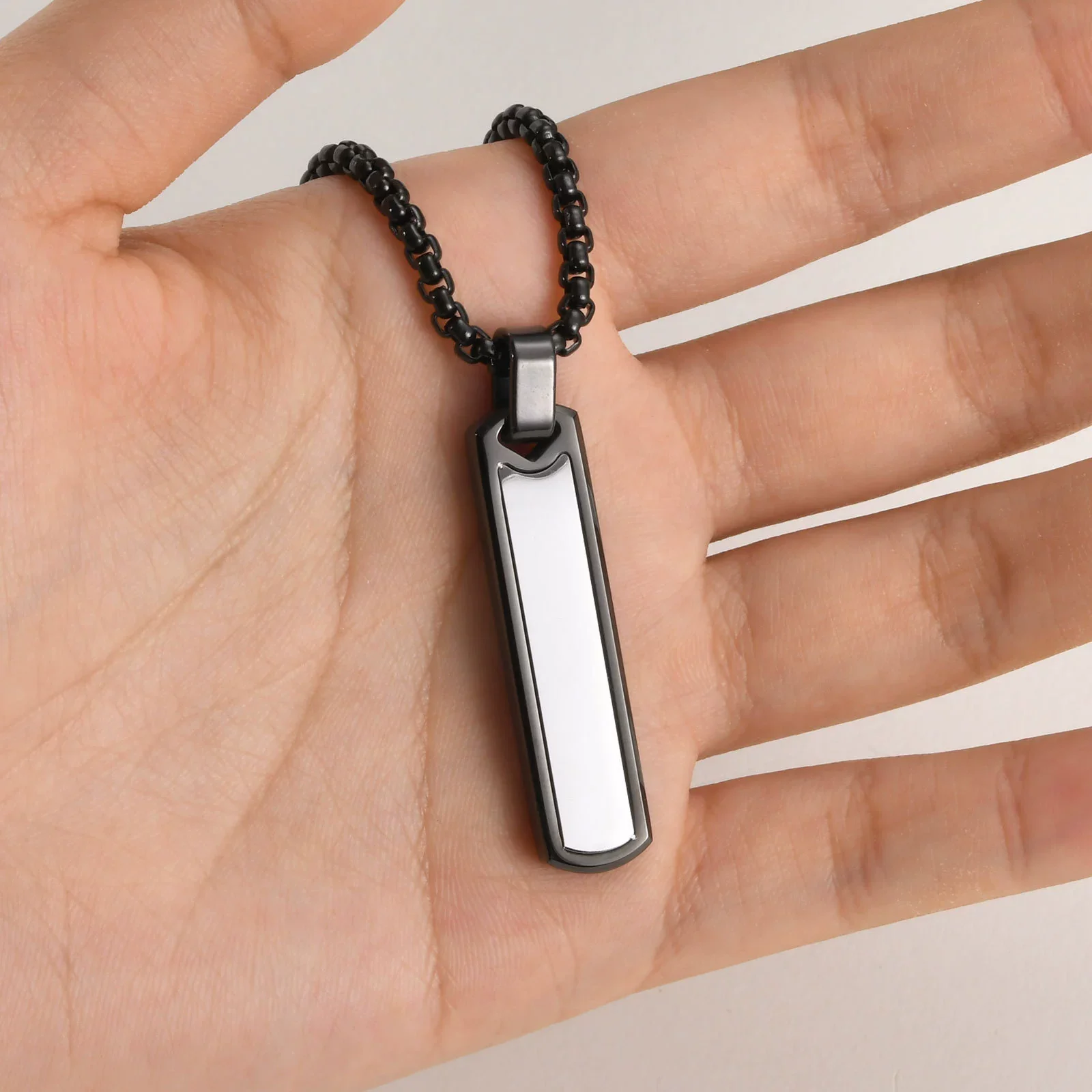 Stainless Steel Hiphop Cylindrical Pendant Necklace For Men Simple Fashion Style - Image 3