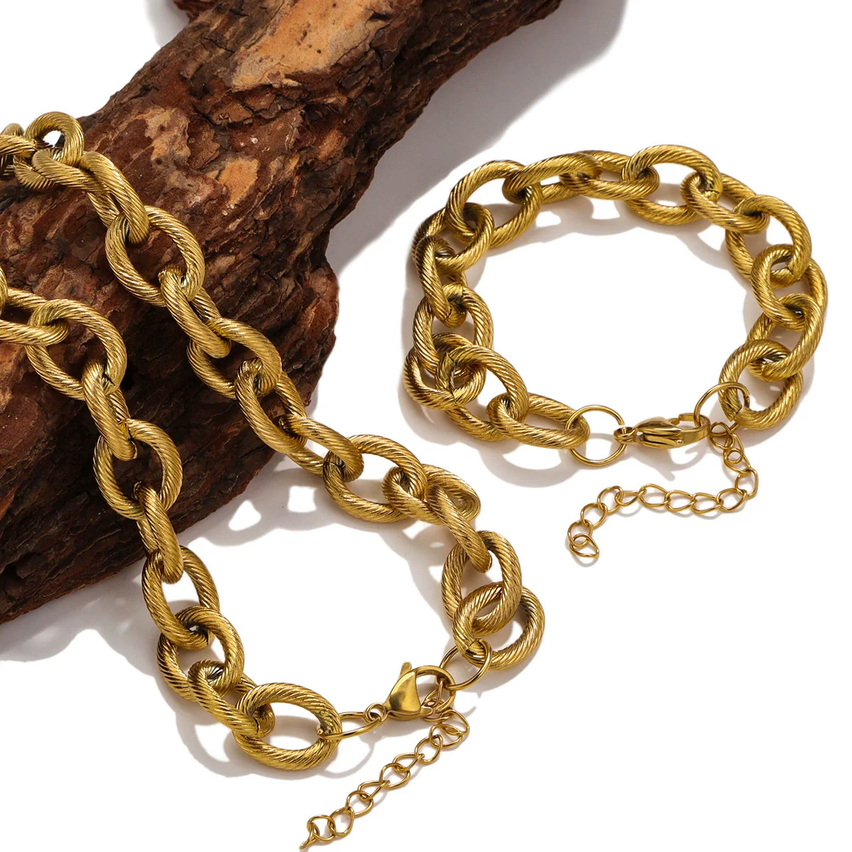 Stainless Steel Hiphop Spiral Ochain Necklace Bracelet Geometric Electroplated Punk Style - Image 3