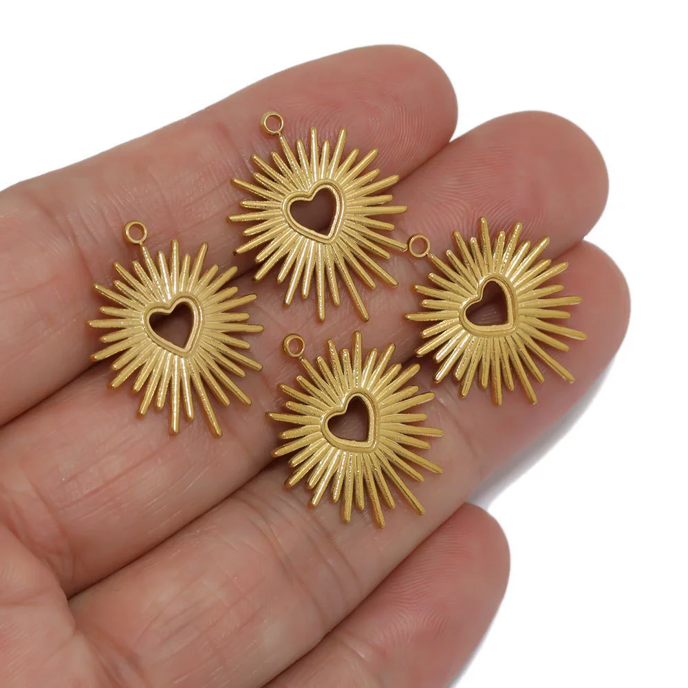 Stainless Steel Hollow Love Pendant Jewelry Accessories With Sunflower Design Round Shape Electroplated - Image 2