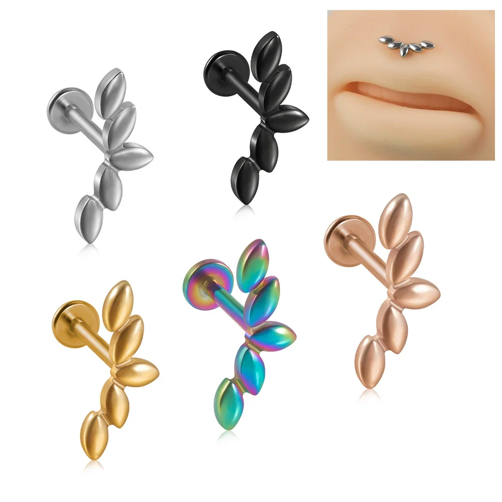 Stainless Steel Horse Eye And Lip Ring With Colorful Gold Electroplating And Leaf Pattern - Image 8