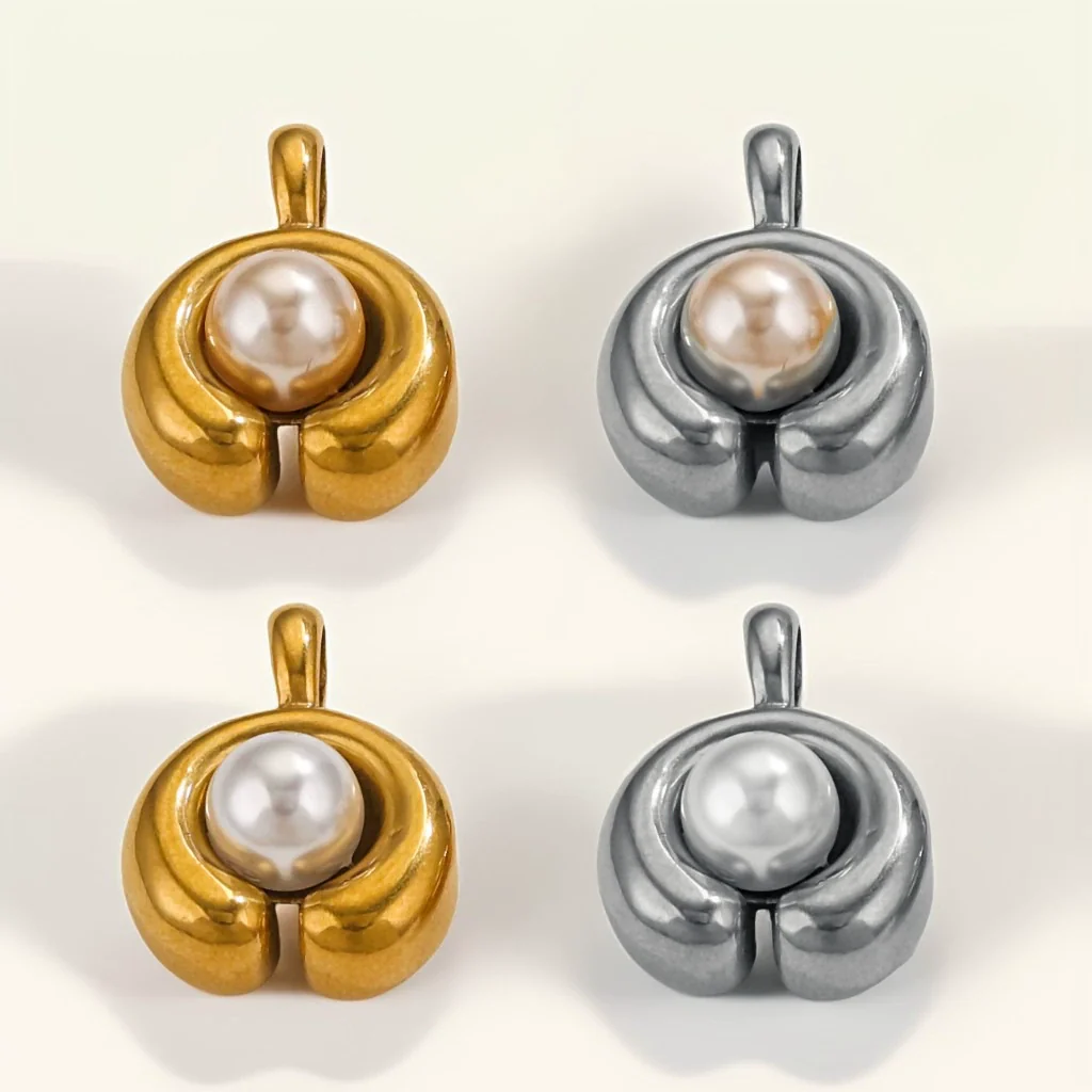 Stainless Steel Imitation Pearl C Shape Pea Shape Pendant Electroplated Diy Necklace Accessories - Image 2