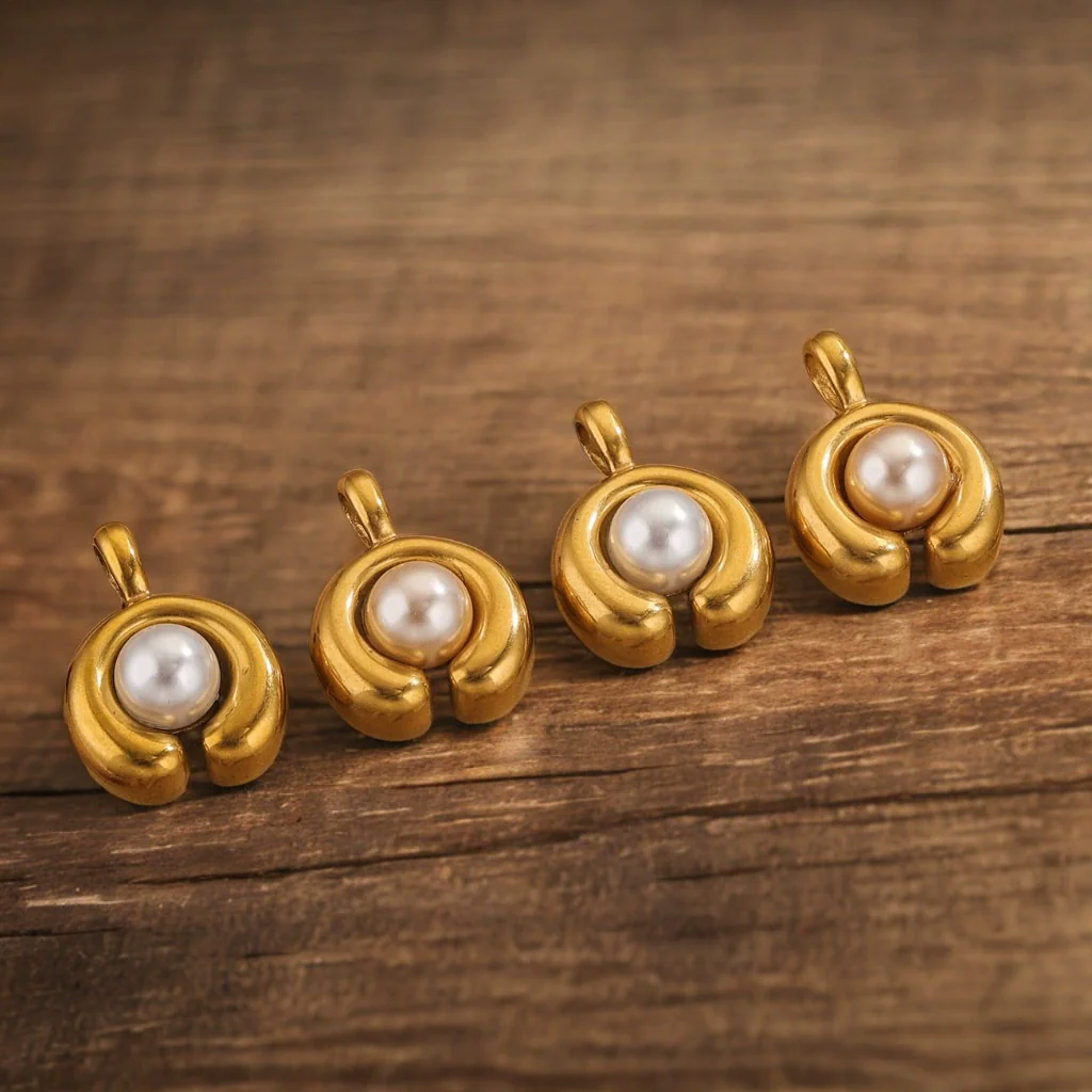 Stainless Steel Imitation Pearl C Shape Pea Shape Pendant Electroplated Diy Necklace Accessories - Image 4