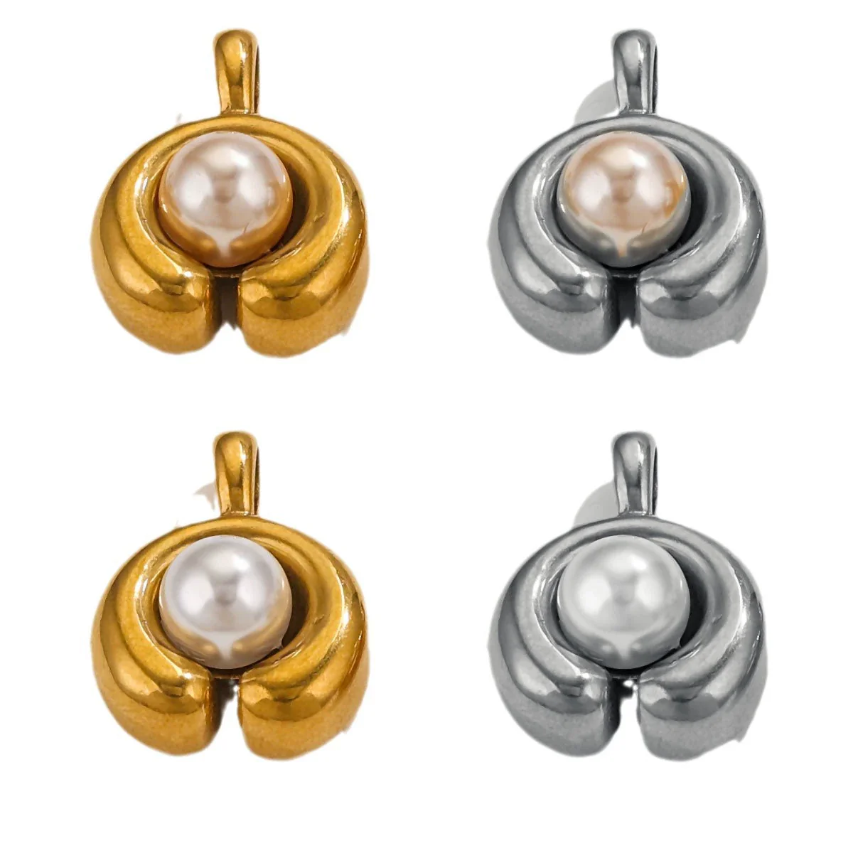 Stainless Steel Imitation Pearl C Shape Pea Shape Pendant Electroplated Diy Necklace Accessories - Image 5