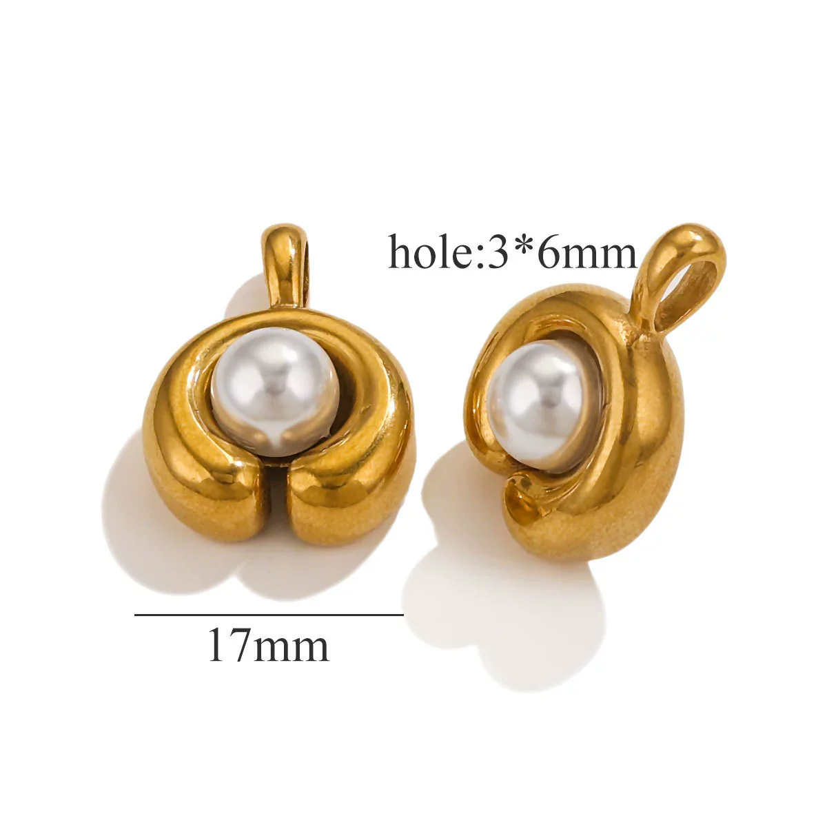 Stainless Steel Imitation Pearl C Shape Pea Shape Pendant Electroplated Diy Necklace Accessories - Image 7