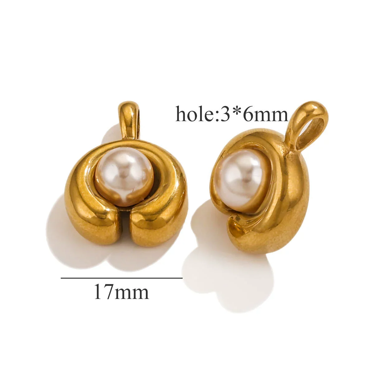 Stainless Steel Imitation Pearl C Shape Pea Shape Pendant Electroplated Diy Necklace Accessories - Image 9