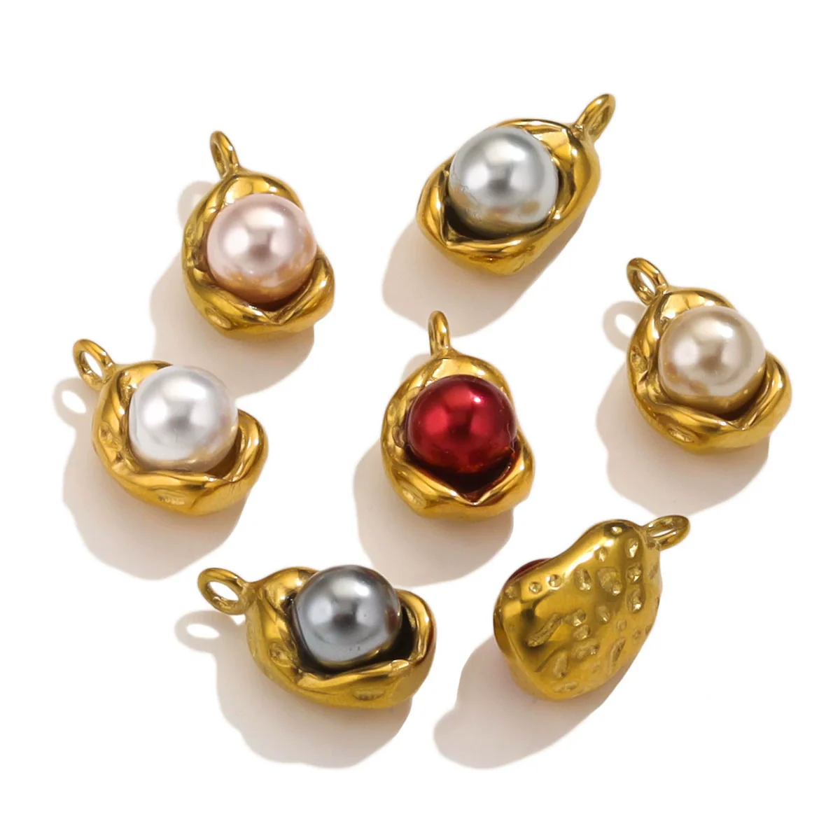 Stainless Steel Imitation Pearl Pea Shaped Pendant Jewelry Accessories With Electroplating