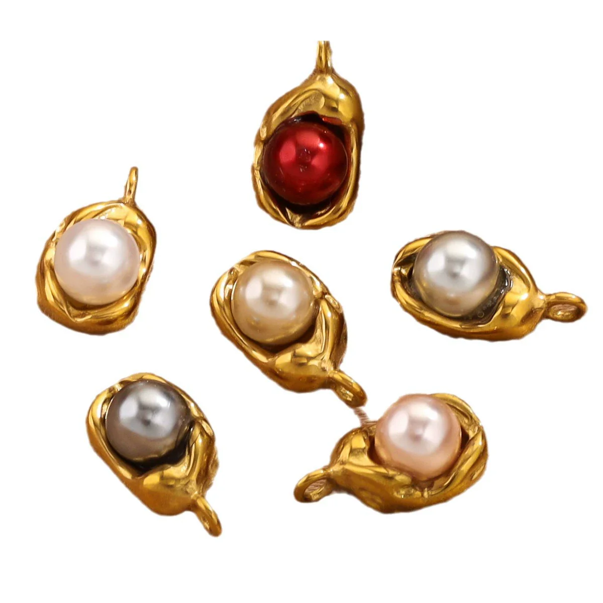 Stainless Steel Imitation Pearl Pea Shaped Pendant Jewelry Accessories With Electroplating - Image 5