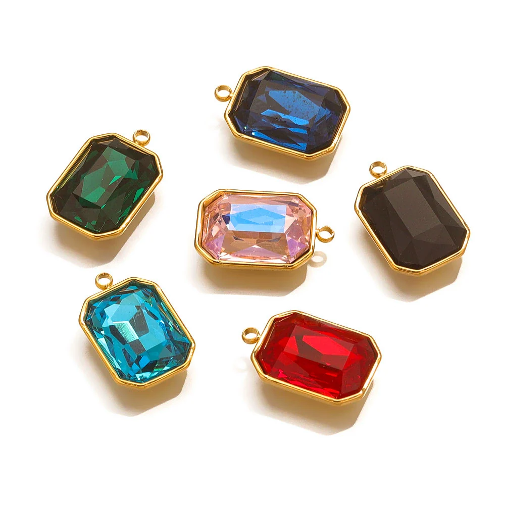 Stainless Steel Inlaid Topaz Sea Blue Gem Titanium Steel Ellipse Pendant Necklace With 18K Gold Vacuum Color Retention Plating
