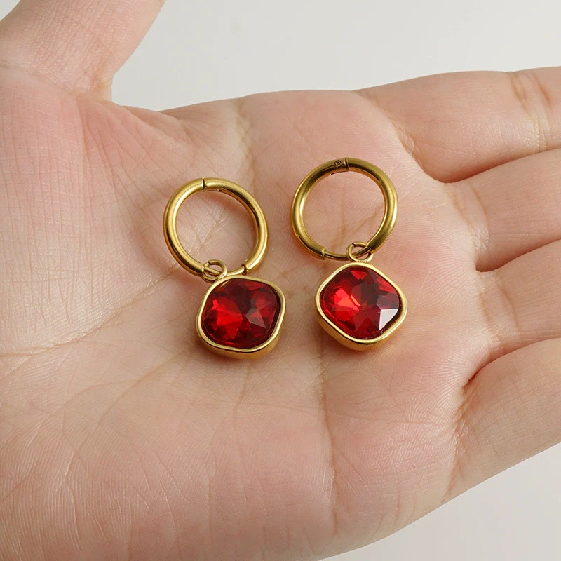 Stainless Steel Inlaid Zircon Earrings 18K Gold Plated Geometric Style - Image 3