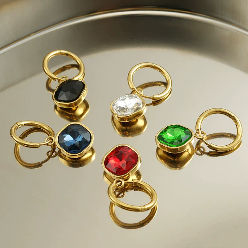 Stainless Steel Inlaid Zircon Earrings 18K Gold Plated Geometric Style - Image 4