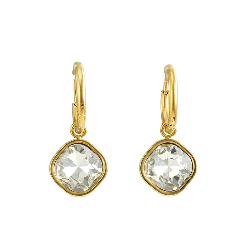 Stainless Steel Inlaid Zircon Earrings 18K Gold Plated Geometric Style - Image 6