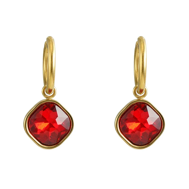 Stainless Steel Inlaid Zircon Earrings 18K Gold Plated Geometric Style - Image 8