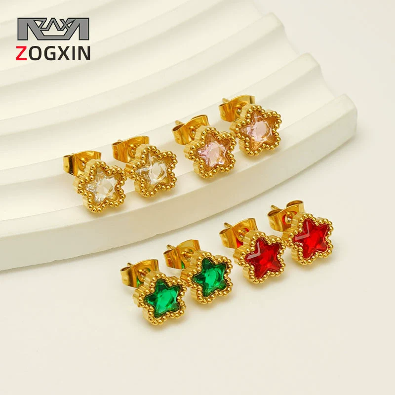 316L Stainless Steel Inlaid Zircon Star Earrings Electroplated Light Luxury Women's Earrings