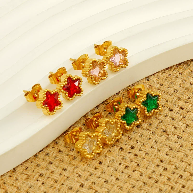 316L Stainless Steel Inlaid Zircon Star Earrings Electroplated Light Luxury Women's Earrings - Image 2