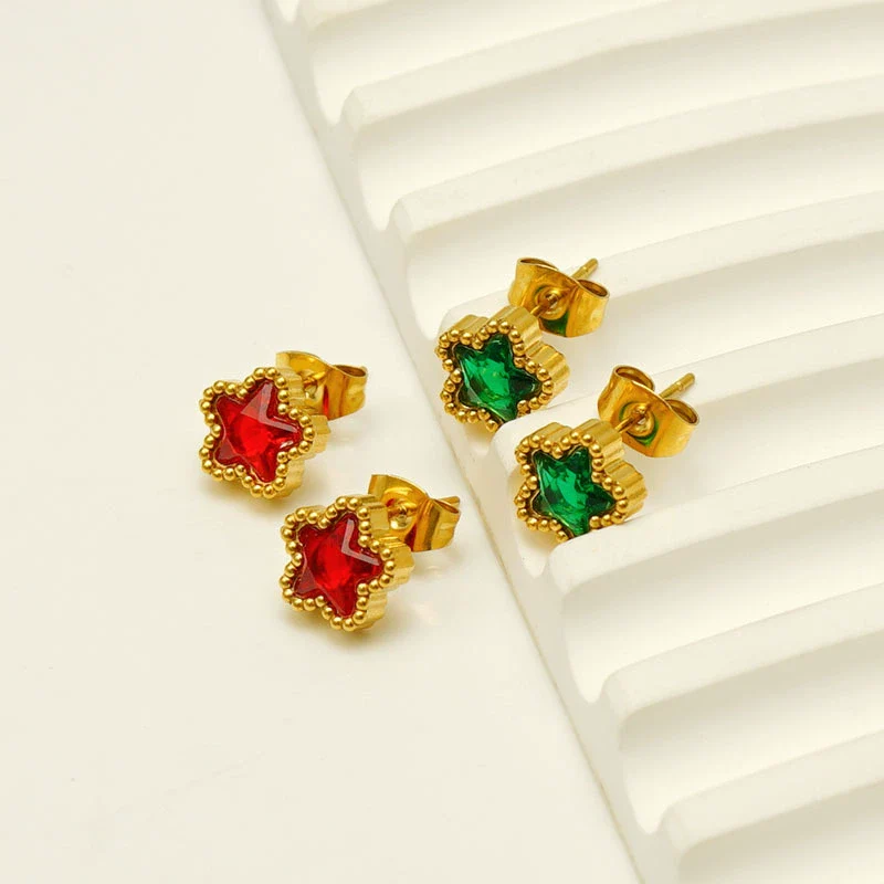 316L Stainless Steel Inlaid Zircon Star Earrings Electroplated Light Luxury Women's Earrings - Image 3