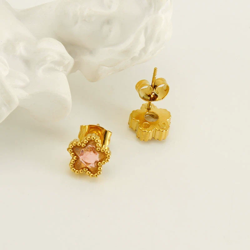316L Stainless Steel Inlaid Zircon Star Earrings Electroplated Light Luxury Women's Earrings - Image 4