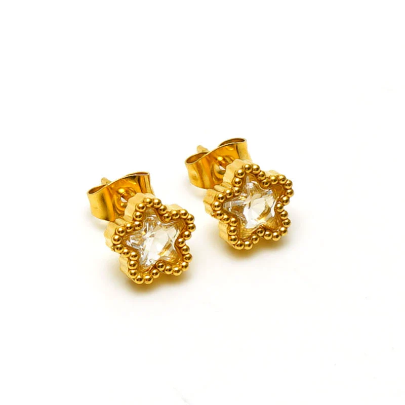 316L Stainless Steel Inlaid Zircon Star Earrings Electroplated Light Luxury Women's Earrings - Image 5