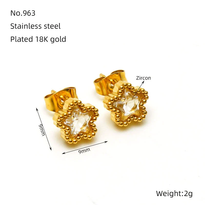 316L Stainless Steel Inlaid Zircon Star Earrings Electroplated Light Luxury Women's Earrings - Image 6
