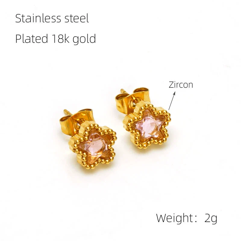 316L Stainless Steel Inlaid Zircon Star Earrings Electroplated Light Luxury Women's Earrings - Image 7