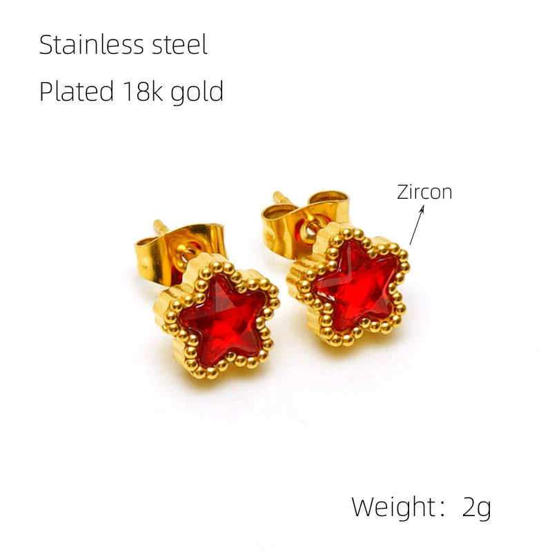 316L Stainless Steel Inlaid Zircon Star Earrings Electroplated Light Luxury Women's Earrings - Image 8