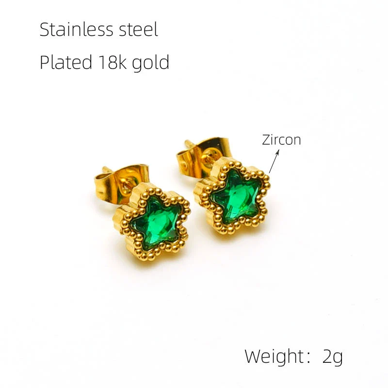 316L Stainless Steel Inlaid Zircon Star Earrings Electroplated Light Luxury Women's Earrings - Image 9
