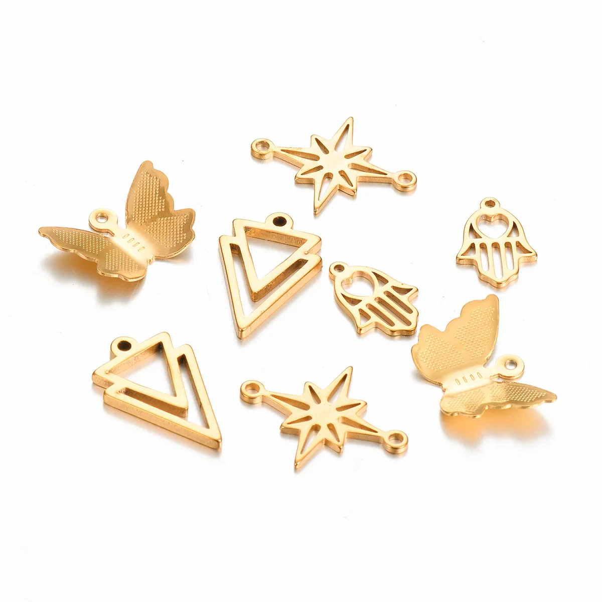 Stainless Steel Jewelry Accessories Geometric Butterfly Cut Out Sixpointed Star Palm Heartshaped Triangle Diy Necklace Bracelet Electroplated