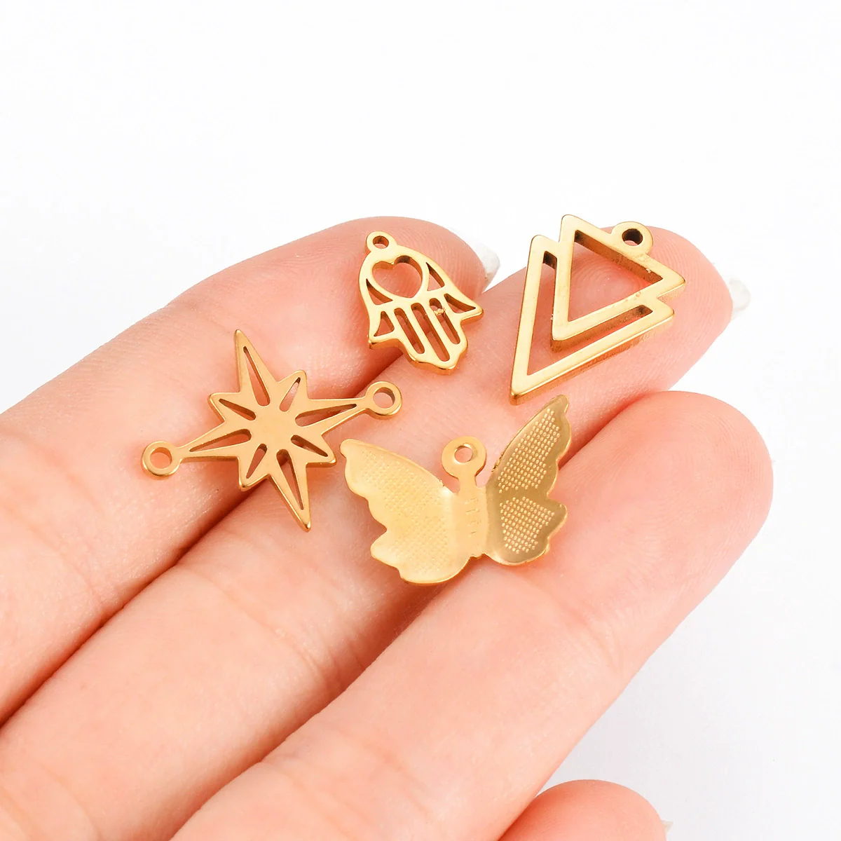 Stainless Steel Jewelry Accessories Geometric Butterfly Cut Out Sixpointed Star Palm Heartshaped Triangle Diy Necklace Bracelet Electroplated - Image 2