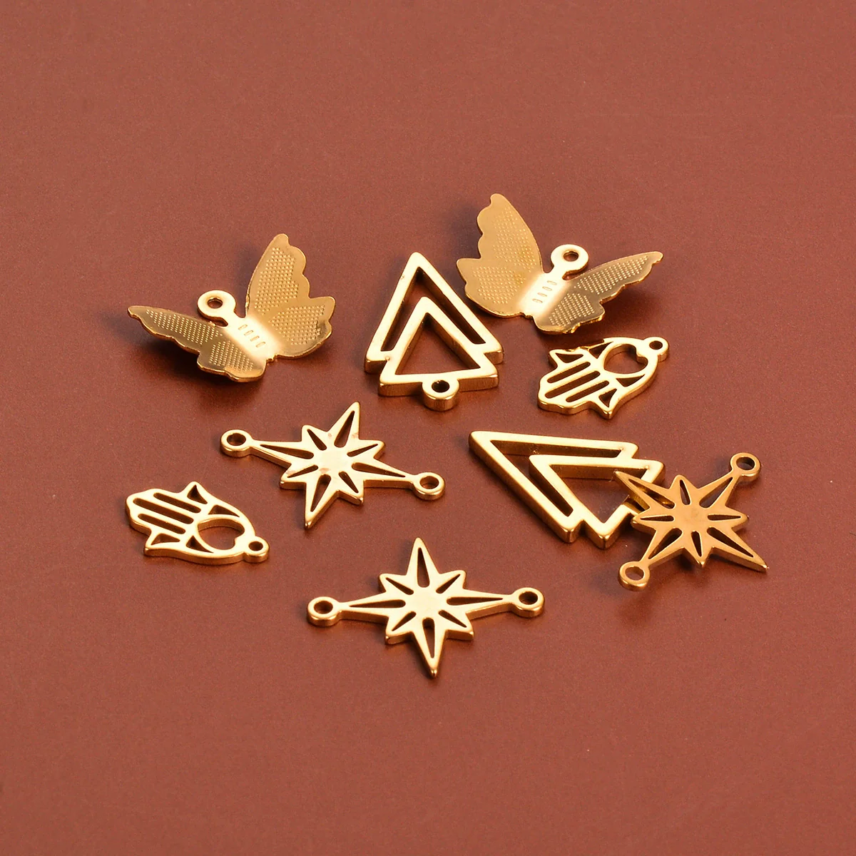 Stainless Steel Jewelry Accessories Geometric Butterfly Cut Out Sixpointed Star Palm Heartshaped Triangle Diy Necklace Bracelet Electroplated - Image 4
