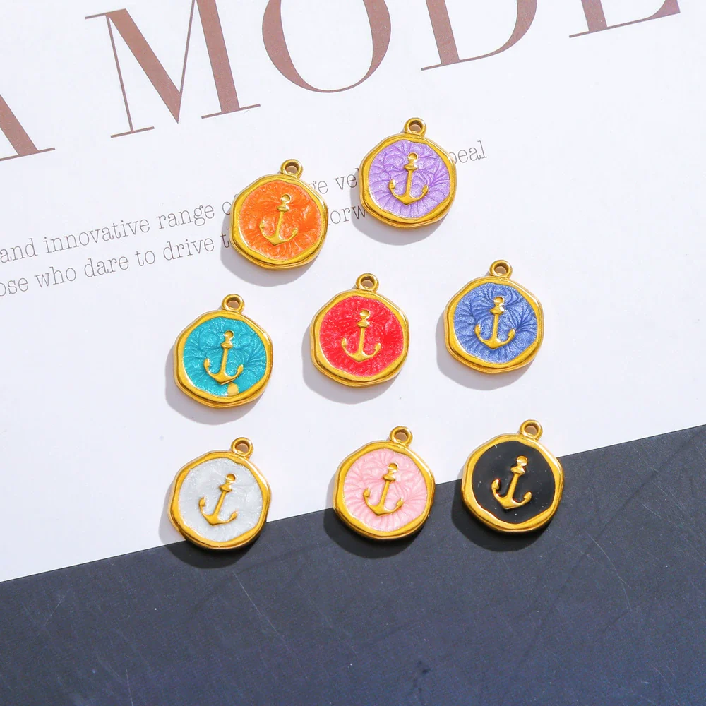 Stainless Steel Jewelry Accessories Vacuum Plated 18K Gold Bracelet Necklace Earrings Pendant Dripping Oil Sailor Style - Image 4