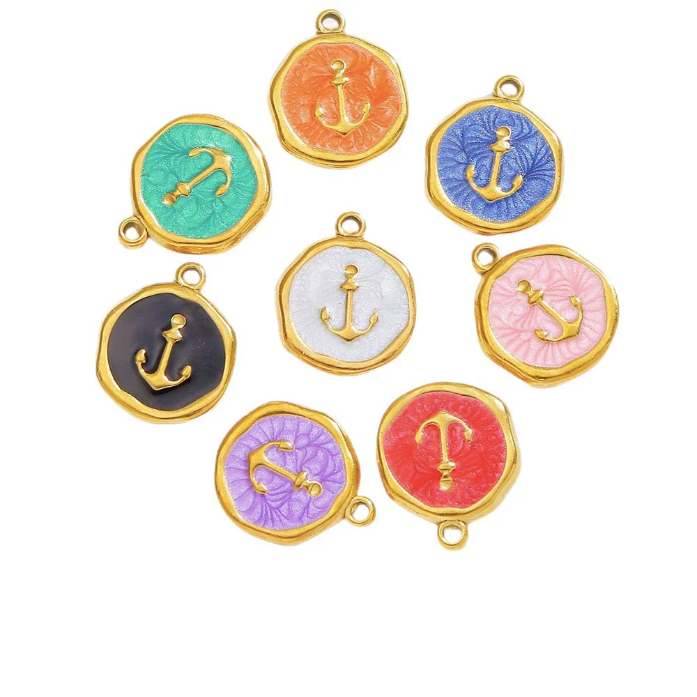 Stainless Steel Jewelry Accessories Vacuum Plated 18K Gold Bracelet Necklace Earrings Pendant Dripping Oil Sailor Style - Image 5