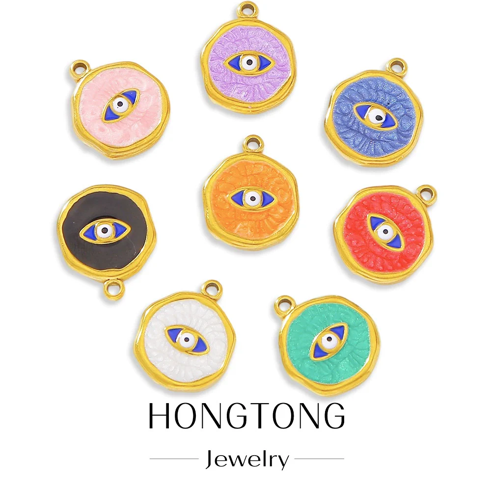 Stainless Steel Jewelry Accessories Vacuum Plated 18K Gold Bracelet Necklace Earrings Pendant With Devil's Eye Shape And Dripping Oil Design