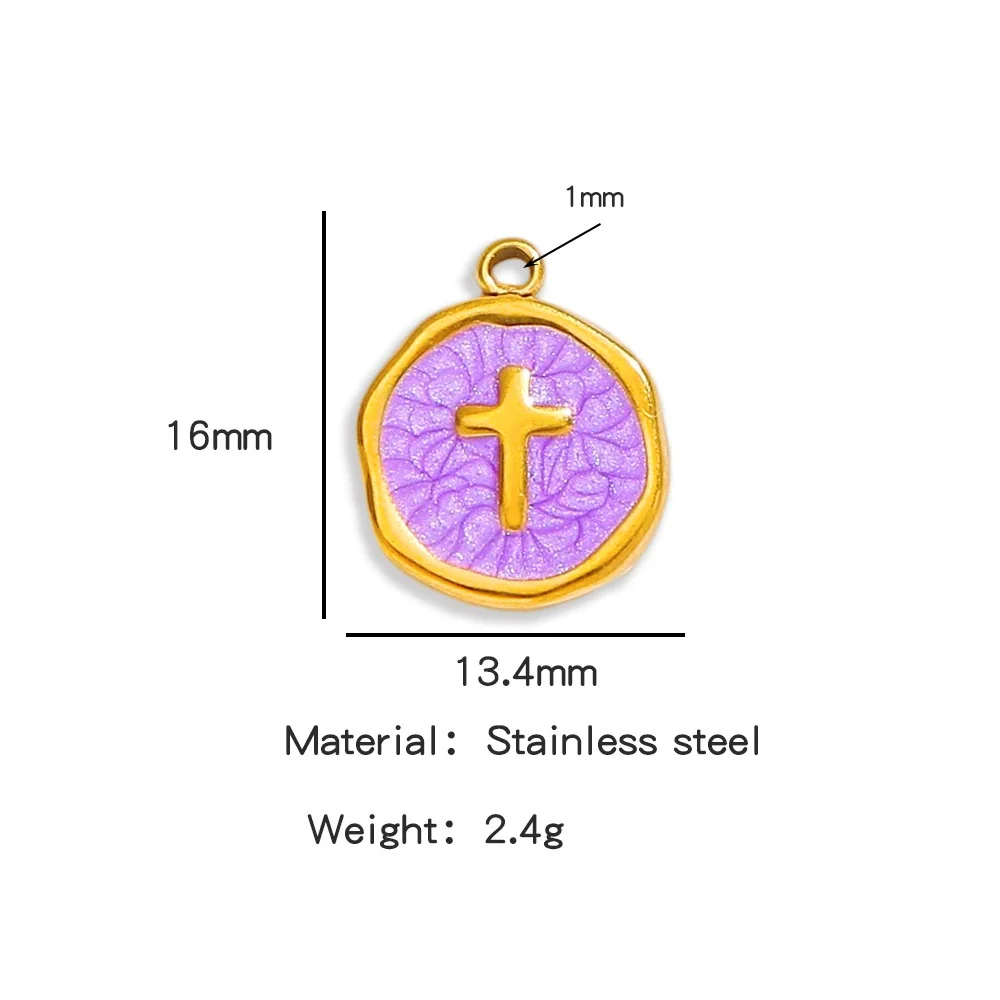 Stainless Steel Jewelry Accessories Vacuum Plated 18K Gold Cross Bracelet Necklace Earrings Pendant With Dripping Oil Design - Image 11