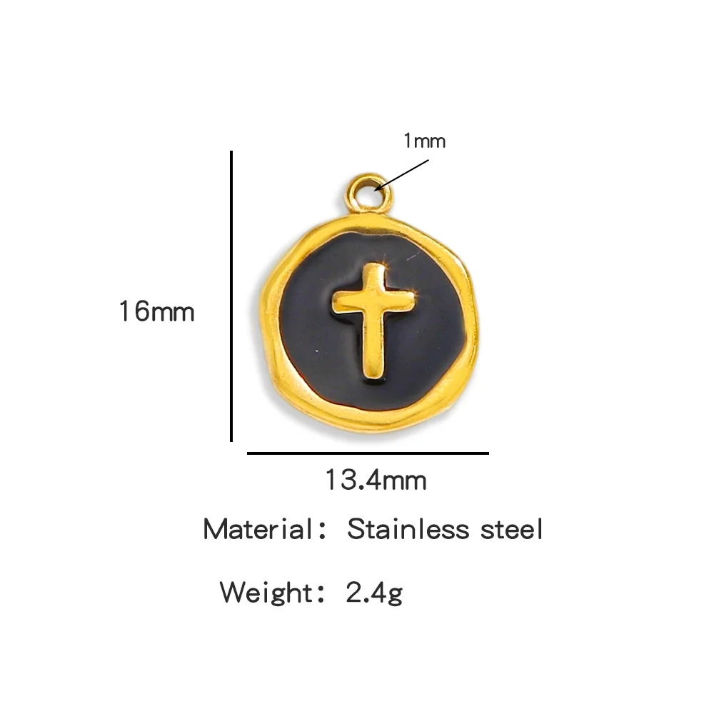 Stainless Steel Jewelry Accessories Vacuum Plated 18K Gold Cross Bracelet Necklace Earrings Pendant With Dripping Oil Design - Image 13