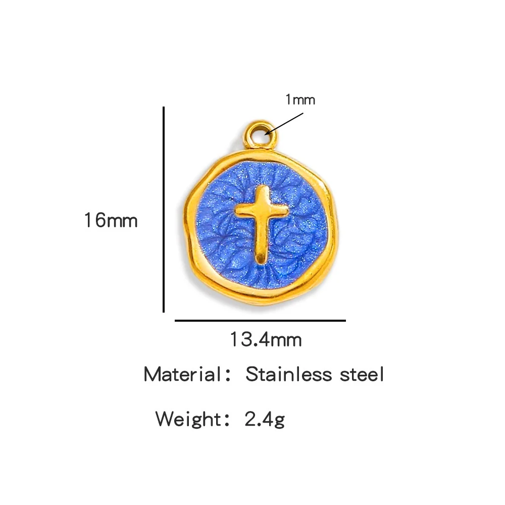 Stainless Steel Jewelry Accessories Vacuum Plated 18K Gold Cross Bracelet Necklace Earrings Pendant With Dripping Oil Design - Image 6
