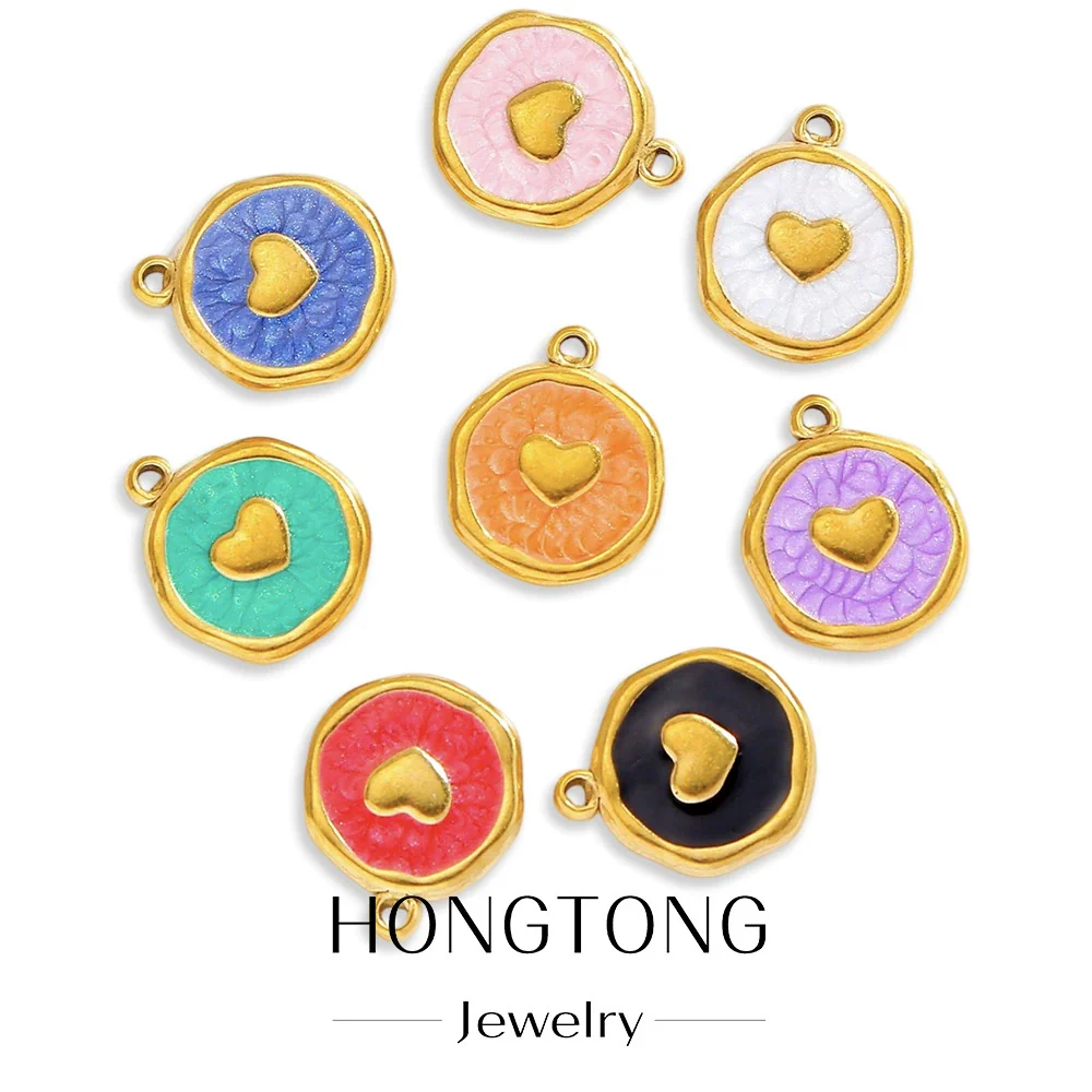 Stainless Steel Jewelry Accessories Vacuum Plated 18K Gold Heart Dripping Oil Bracelet Necklace Earrings Pendant