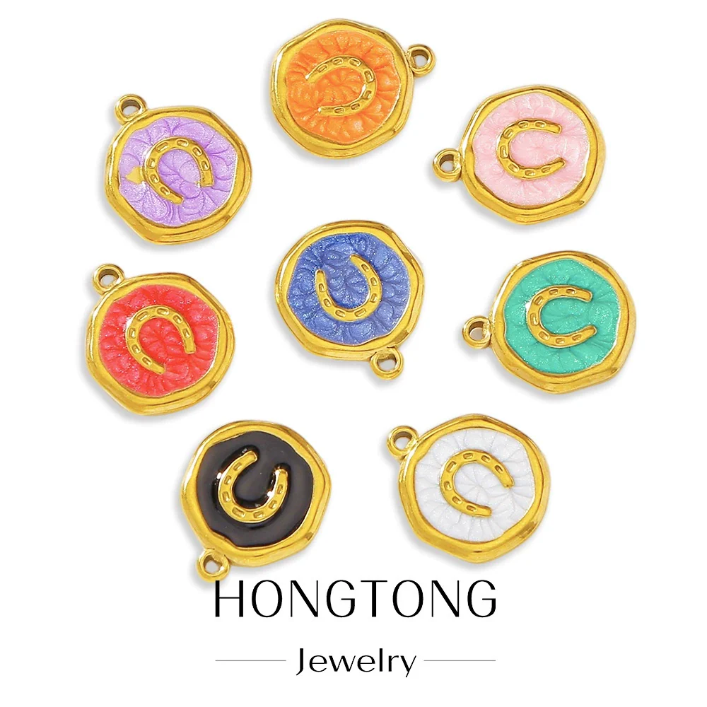 Stainless Steel Jewelry Accessories Vacuum Plated Dripping Oil Horseshoe Bracelet Necklace Earrings Pendant